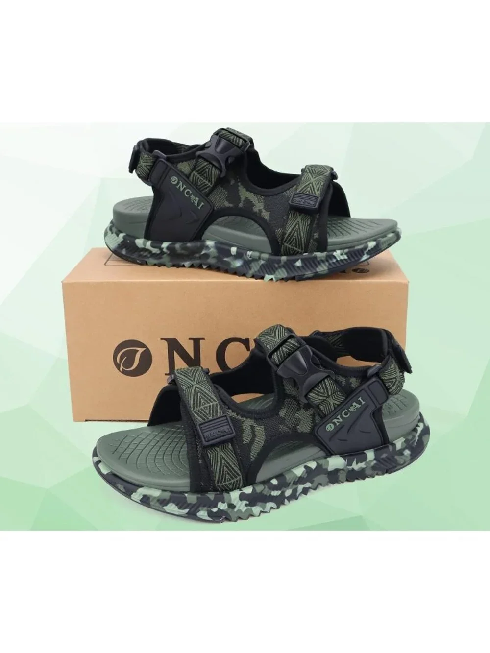 Mens Green Camo Orthopedic Recovery Camouflage Mesh Athletic Hiking Sandal Shoes